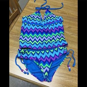 Justice two piece tankini blue neon yellow (14) 💜